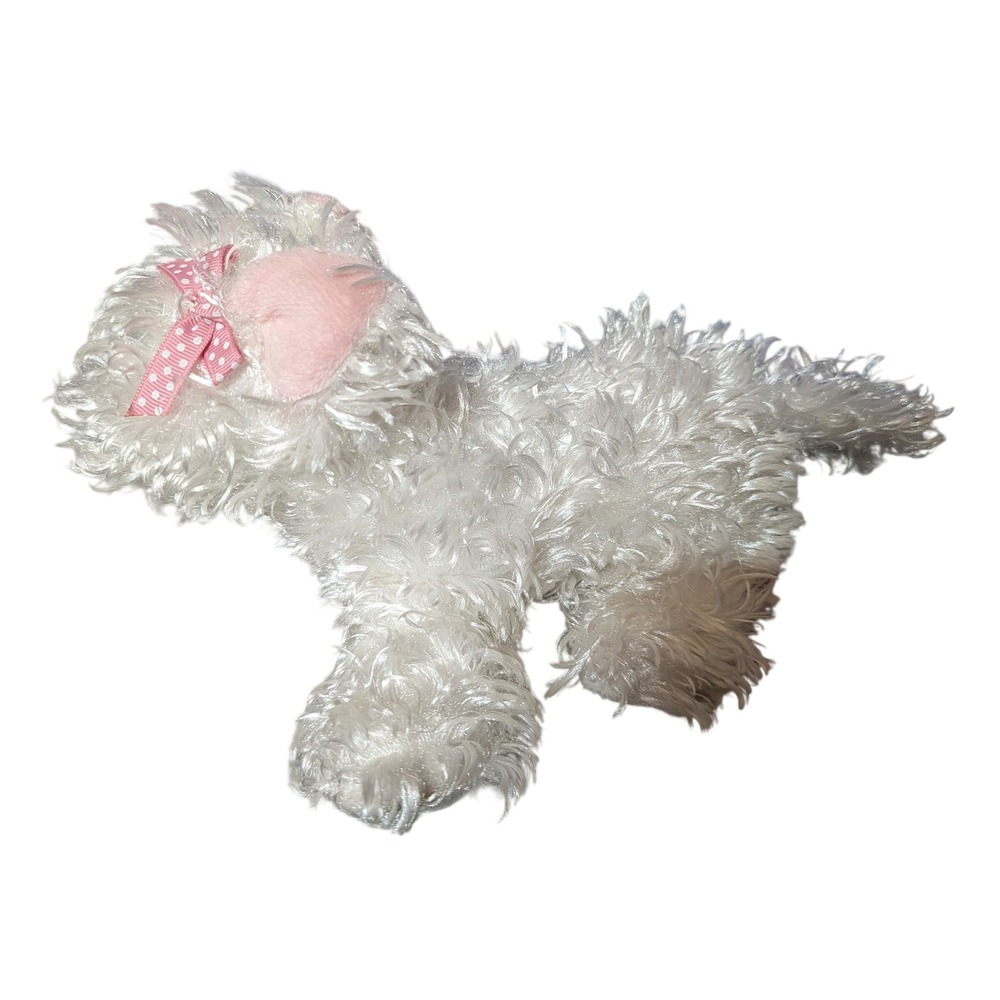 Ganz Webkinz Plush Dog Kids Small White Excellent Shaggy Fur Pink Bow W Logo